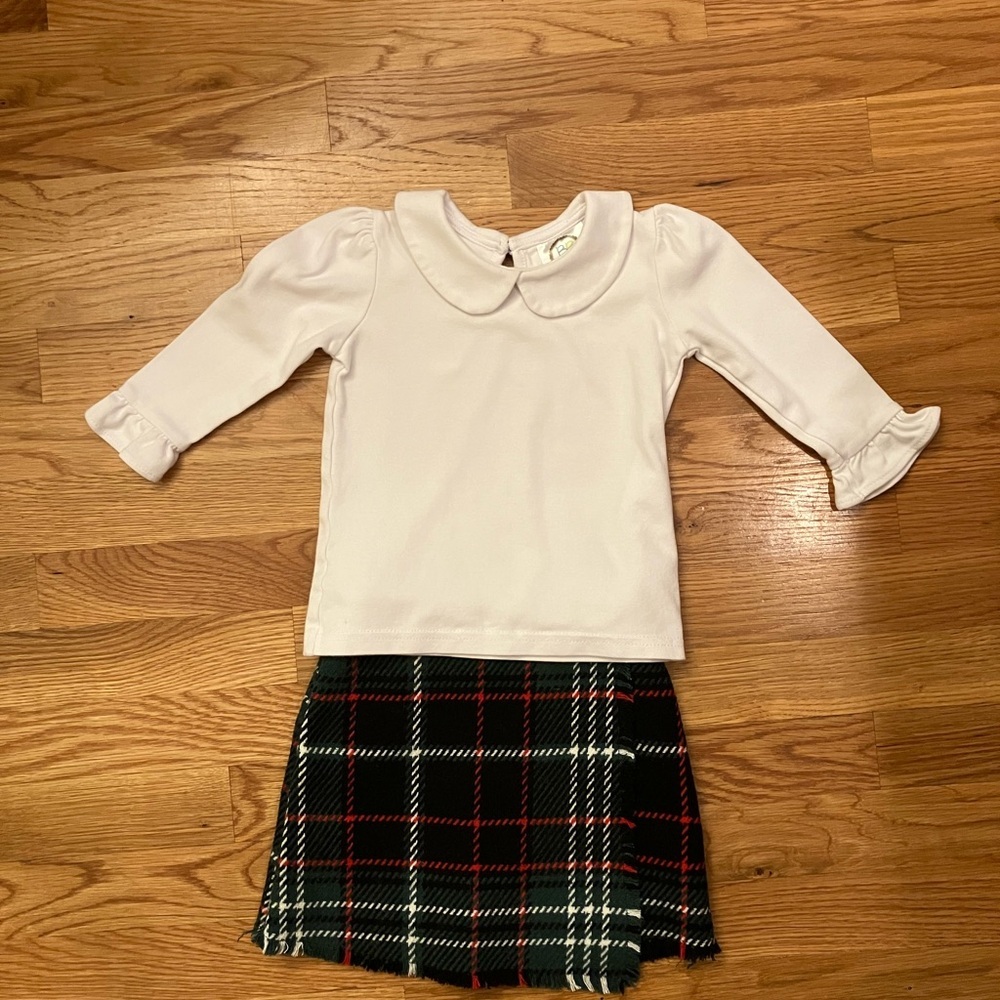 GB Girls Plaid Skirt and White Top Set 2T